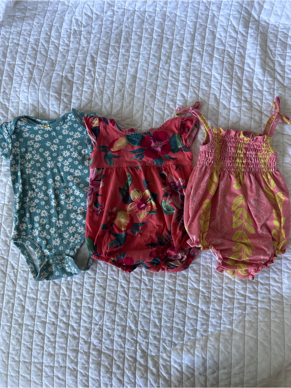 Set of 3 Floral Baby Girl Rompers - Daisy, Tropical, and Hawaiian Flower